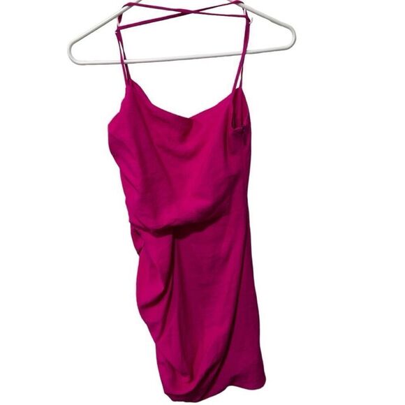 The Sei Magenta Ruched Lined Twist Cowl Neck Open Back Mini Dress Pink Sz 2 NWT - Picture 8 of 10